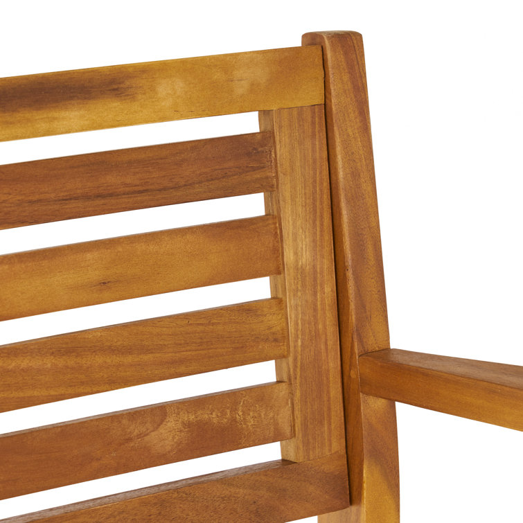Teak Finish Acacia Wood Outdoor Barstools with Cushions, Set of 2