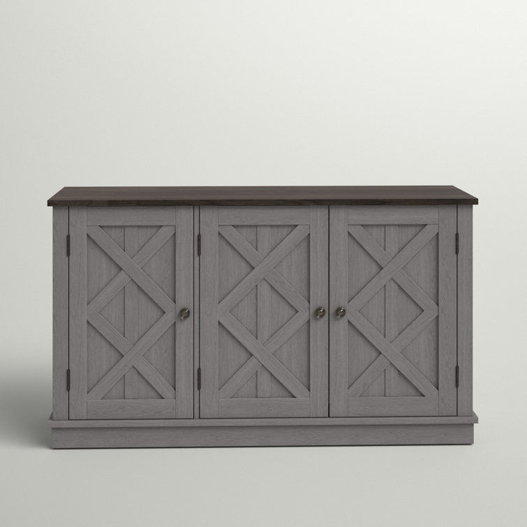 Gray Rustic Wood Finish 48" 3-Door Accent Cabinet