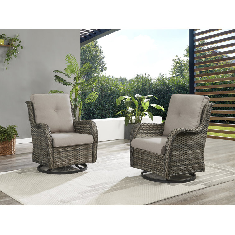 Gray Wicker Outdoor Rocking Armchair with Cushions