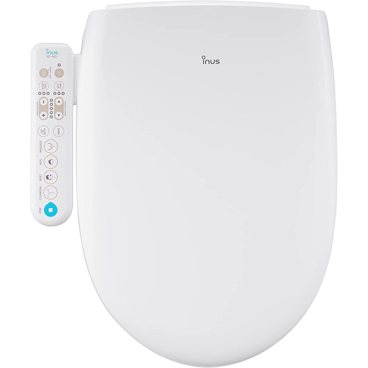 Inus White Elongated Heated Bidet Toilet Seat with Stainless Steel Nozzle