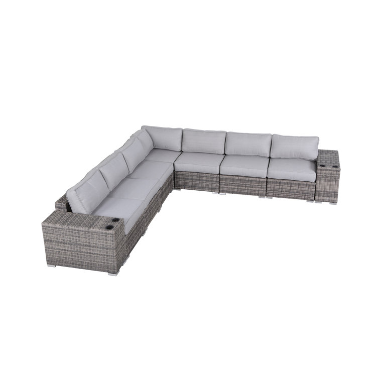 Minnesota Mixed Gray Wicker 9 Piece Sectional Seating Group with Cushions