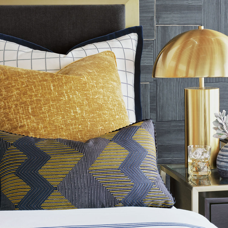 Navy Blue and Gold Geometric Lumbar Pillow with Insert