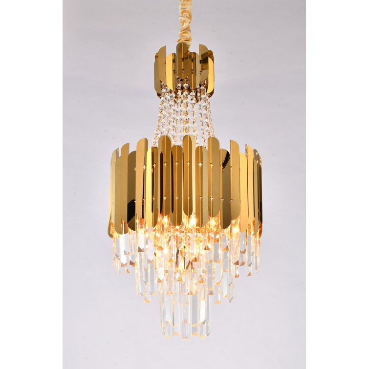 Elegant 16-In Gold Stainless Steel Chandelier with Clear Crystals