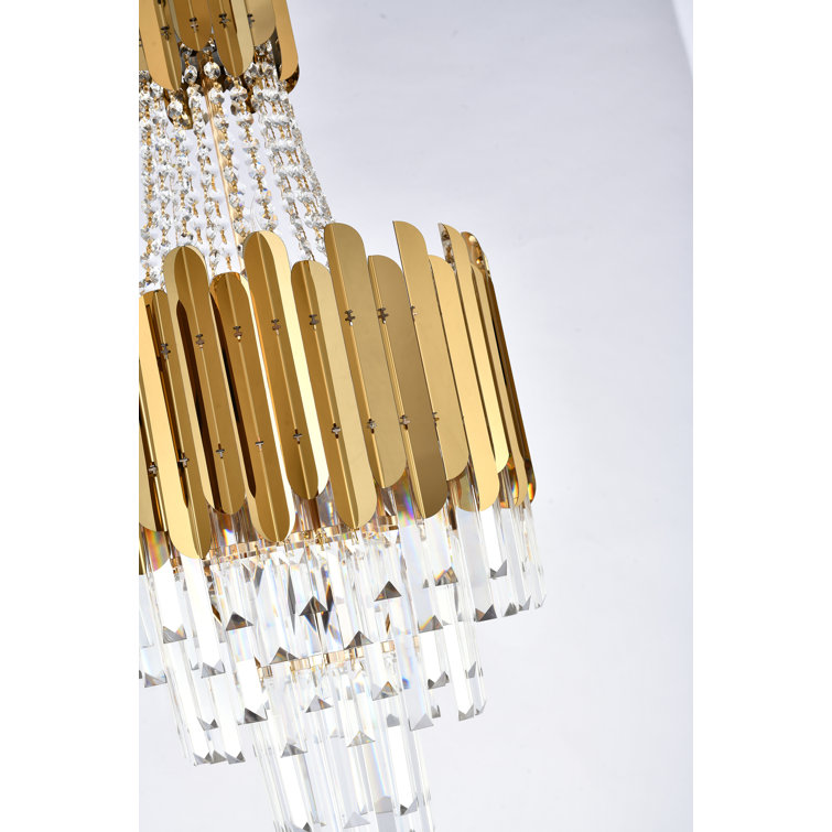 Elegant 16-In Gold Stainless Steel Chandelier with Clear Crystals