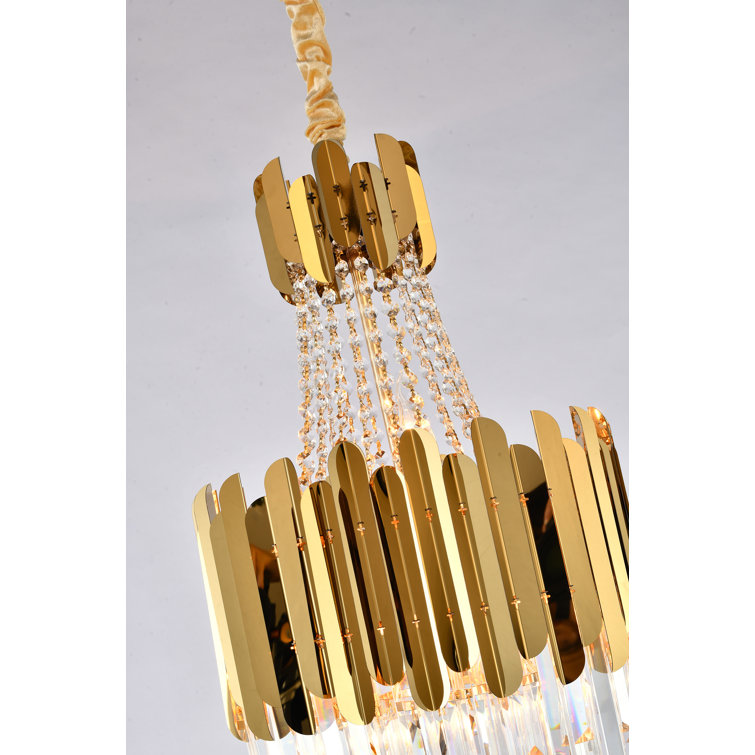 Elegant 16-In Gold Stainless Steel Chandelier with Clear Crystals