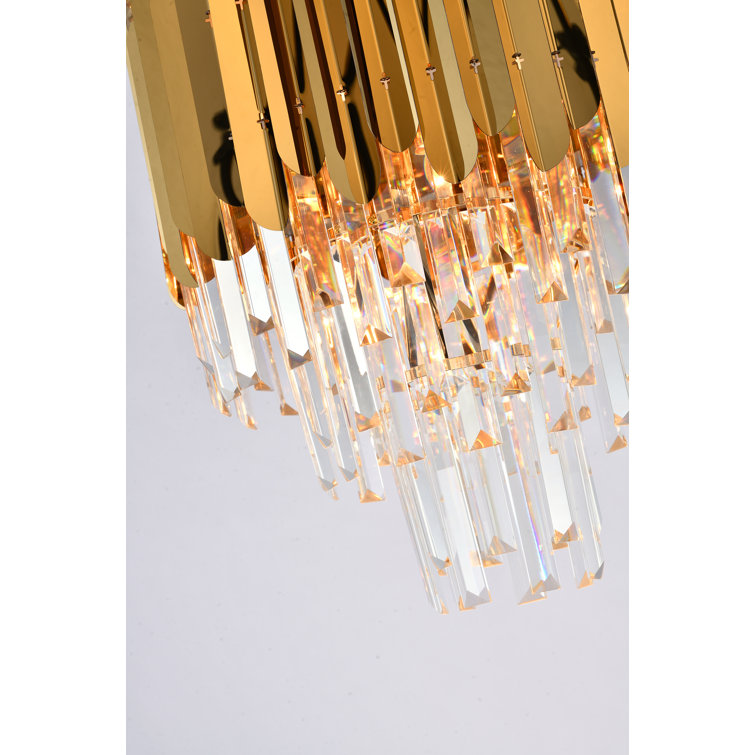 Elegant 16-In Gold Stainless Steel Chandelier with Clear Crystals