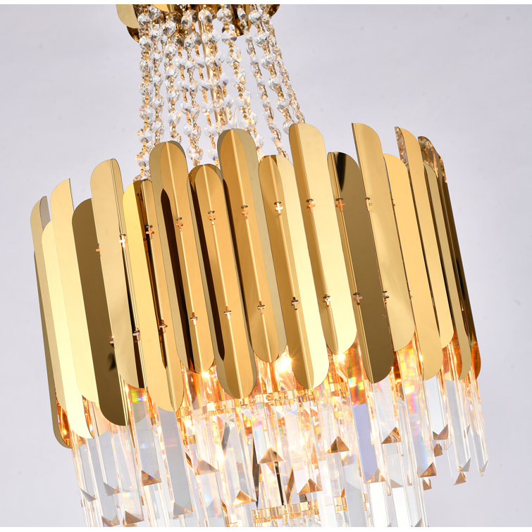 Elegant 16-In Gold Stainless Steel Chandelier with Clear Crystals