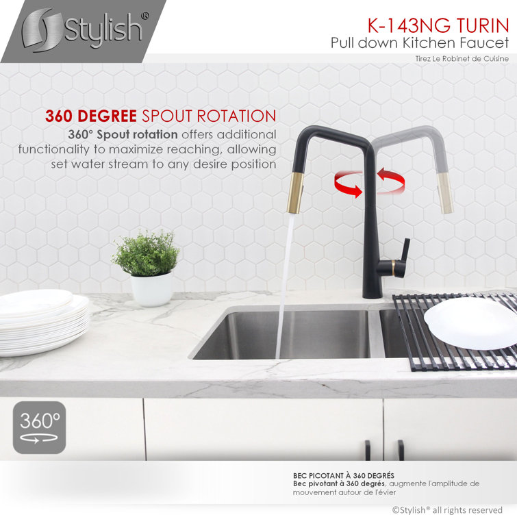 Matte Black and Gold Pull Down Kitchen Faucet with Spray
