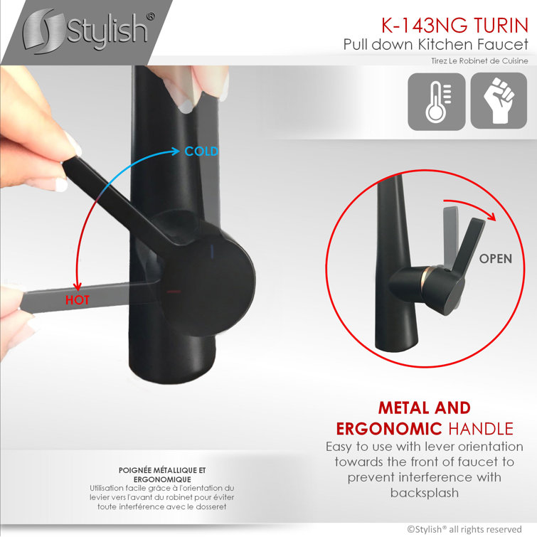 Matte Black and Gold Pull Down Kitchen Faucet with Spray