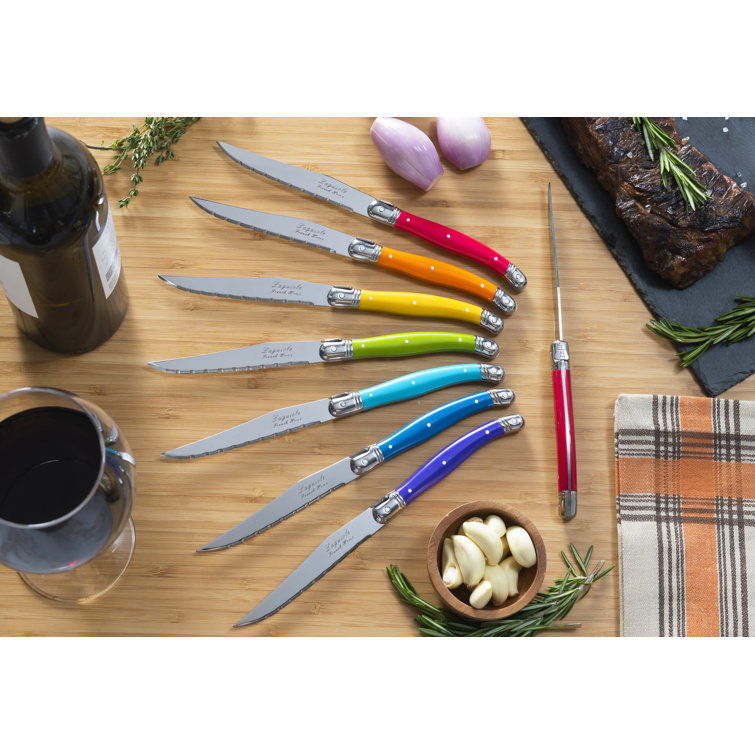 French Home Laguiole Steak Knives, Rainbow Colors, 8-Piece Set (Set of 8)
