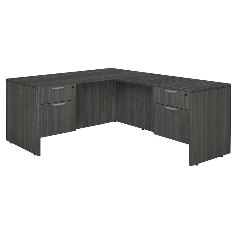 Ash Grey Wood Executive Corner Desk with Drawer and Filing Cabinet