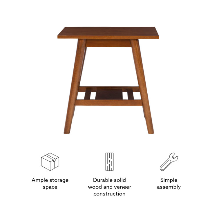 Brock 25'' Medium Yellow Brown Square Wood End Table with Shelf