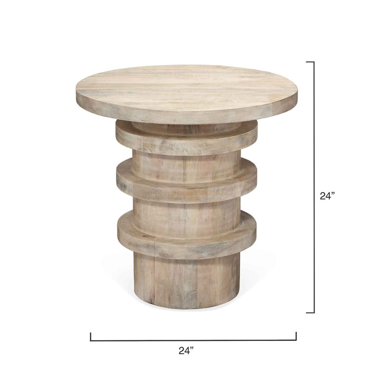 Revolve Artisan White Washed Mango Wood Drum End Table