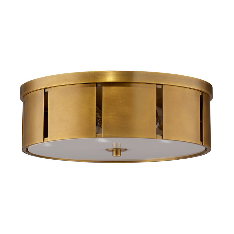 Antique Brass Drum Flush Mount Ceiling Light with Acrylic Diffuser