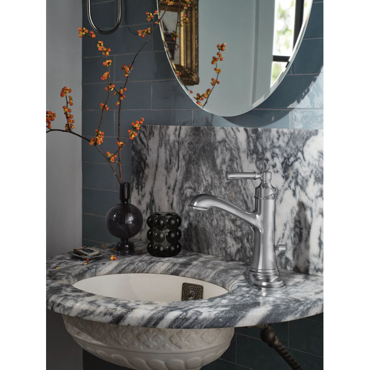 Chrome Single Handle Mid-Arc Bathroom Sink Faucet with Deck Plate