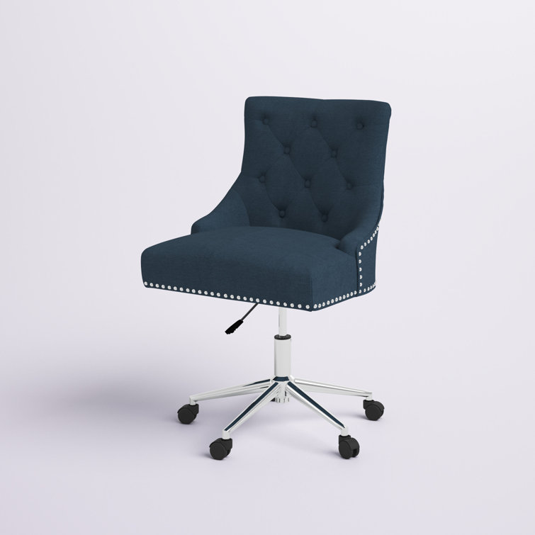 Azure Elegance Tufted Swivel Office Chair with Nailhead Trim