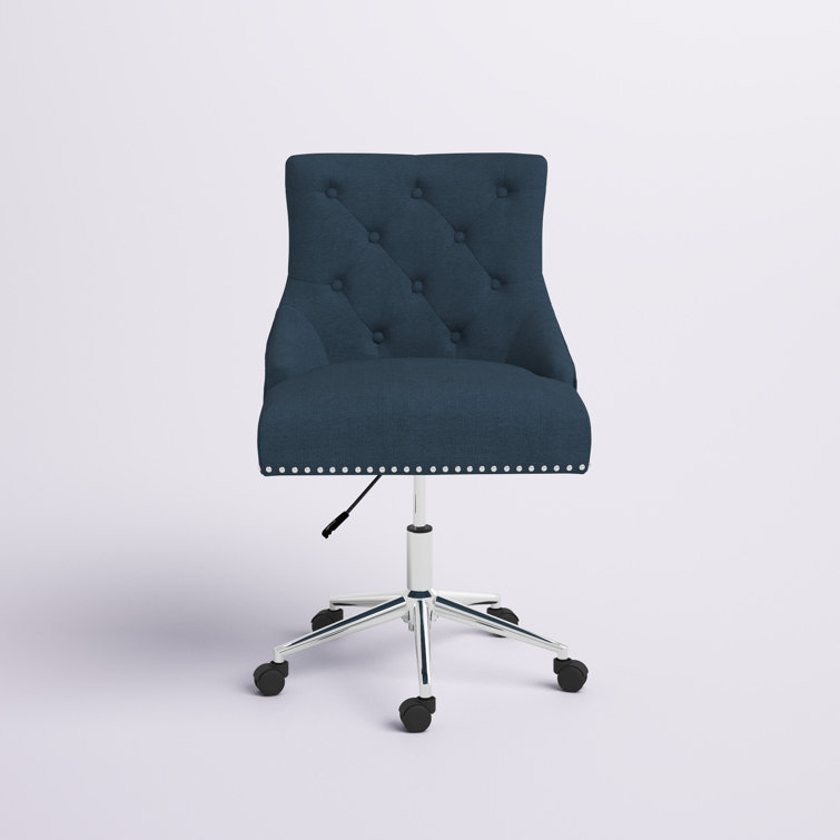 Azure Elegance Tufted Swivel Office Chair with Nailhead Trim