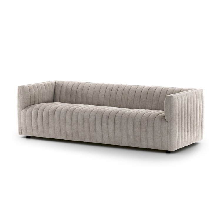 Taupe Channel Tufted Fabric Sofa with Track Arms