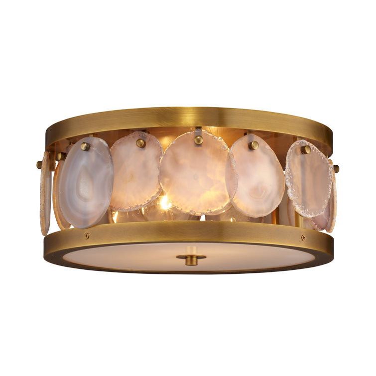 Antique Brass Agate-Inlaid 2-Light Flush Mount with Acrylic Diffuser