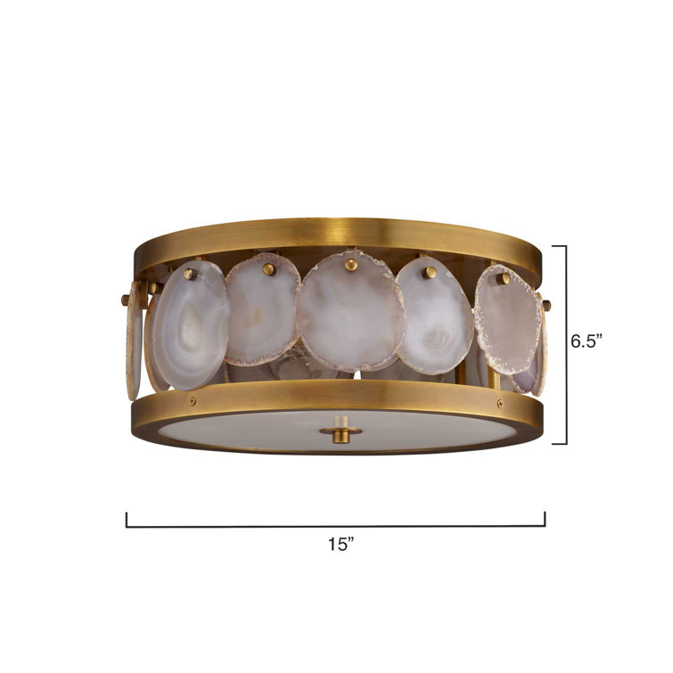 Antique Brass Agate-Inlaid 2-Light Flush Mount with Acrylic Diffuser