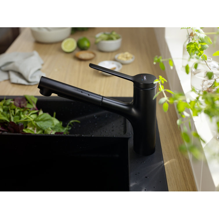Matte Black Brass Kitchen Faucet with Pull-Out Spray