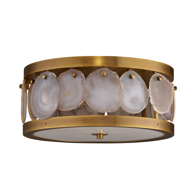 Antique Brass Agate-Inlaid 2-Light Flush Mount with Acrylic Diffuser