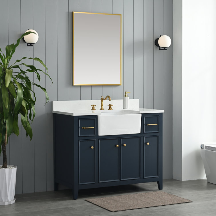 Indigo Blue Single Bathroom Vanity with White Ceramic Sink