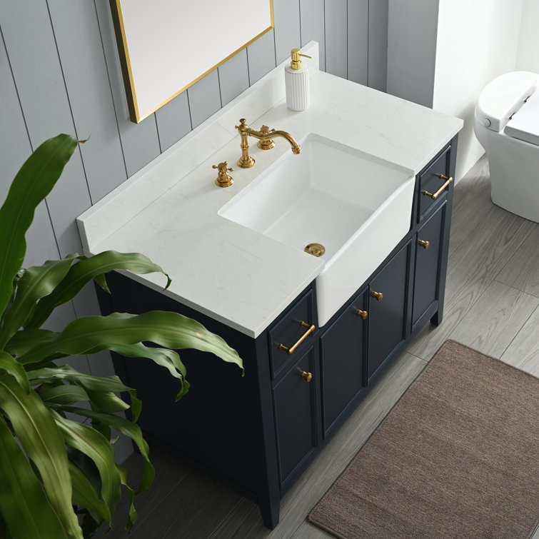 Indigo Blue Single Bathroom Vanity with White Ceramic Sink