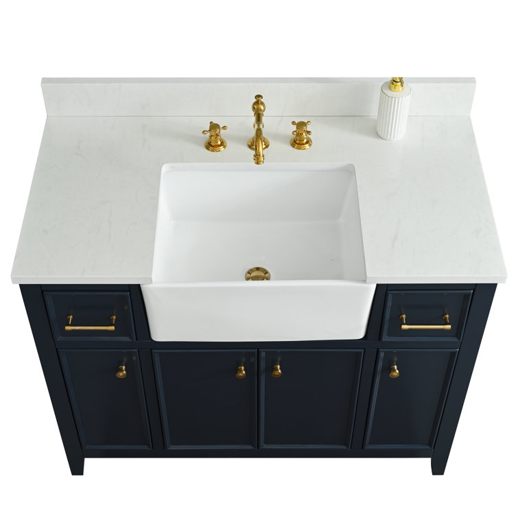 Indigo Blue Single Bathroom Vanity with White Ceramic Sink