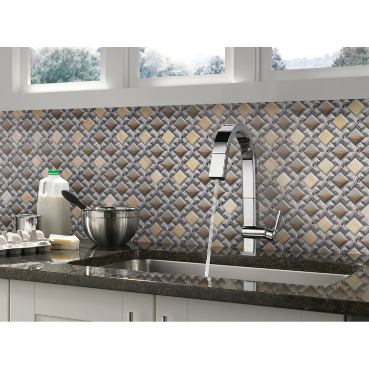 11" x 11" Silver and Beige Glass Resin Stone Mosaic Tile