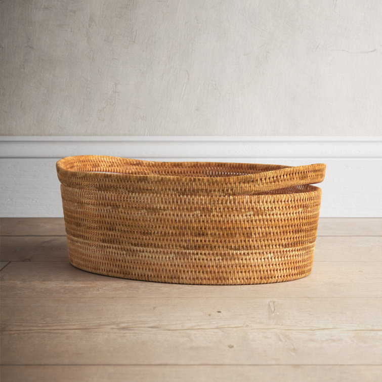 Honey Brown Oval Hand-Woven Rattan Storage Basket