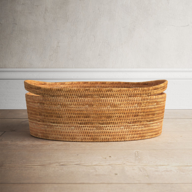 Honey Brown Oval Hand-Woven Rattan Storage Basket
