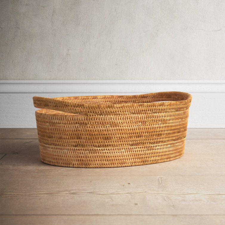 Honey Brown Oval Hand-Woven Rattan Storage Basket