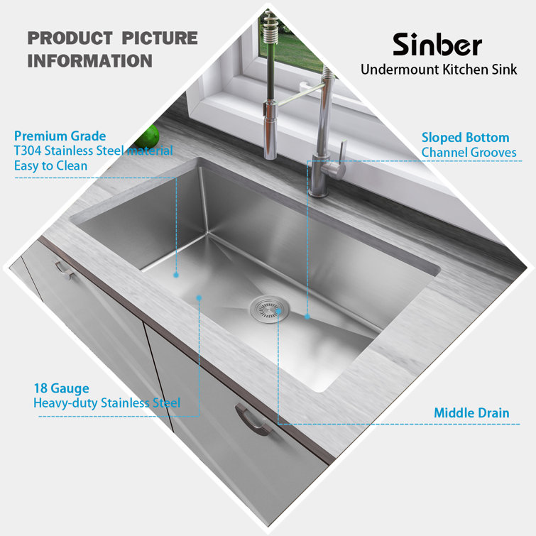 Sinber 32" Black Stainless Steel Double Bowl Drop-in Kitchen Sink