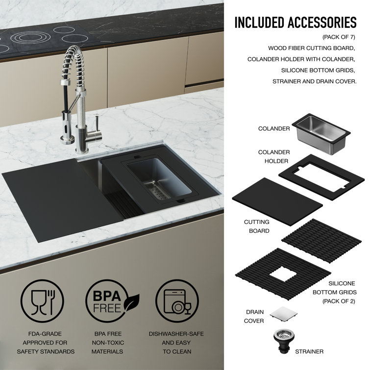 Hampton Stainless Steel 30" Single Bowl Undermount Workstation Sink