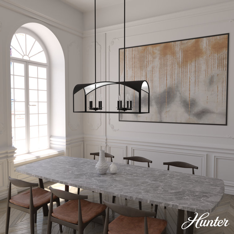 Dukestown 41" Black Natural Iron Linear Chandelier with Silver Leaf Accents
