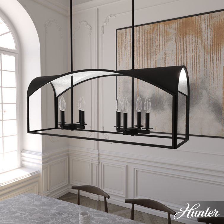 Dukestown 41" Black Natural Iron Linear Chandelier with Silver Leaf Accents