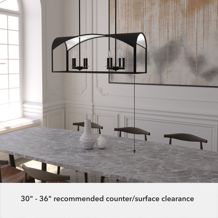 Dukestown 41" Black Natural Iron Linear Chandelier with Silver Leaf Accents
