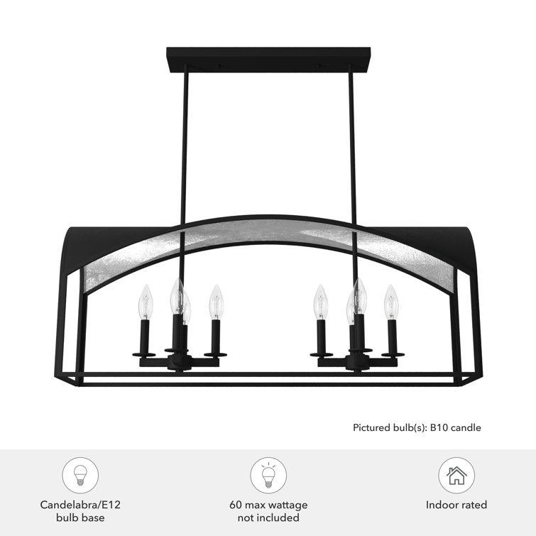 Dukestown 41" Black Natural Iron Linear Chandelier with Silver Leaf Accents