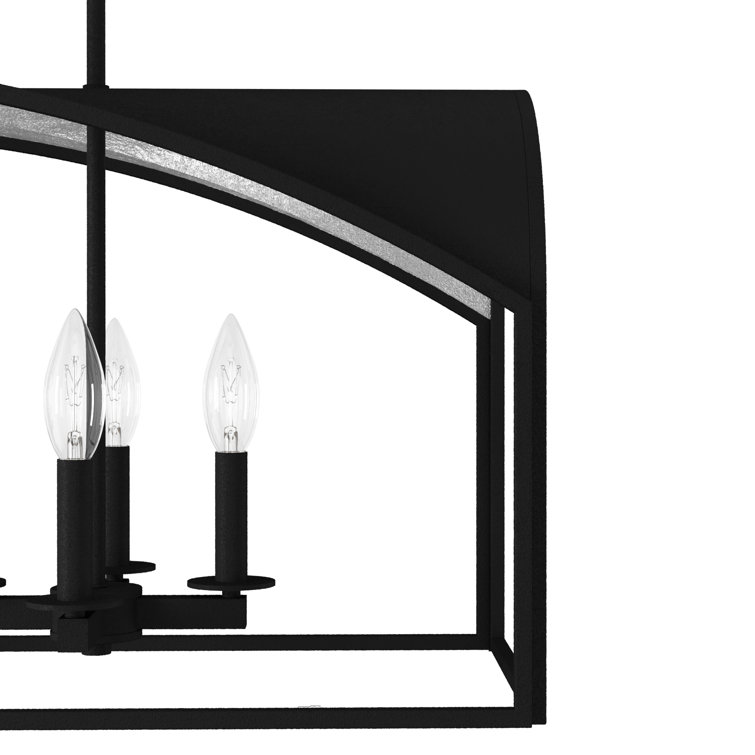 Dukestown 41" Black Natural Iron Linear Chandelier with Silver Leaf Accents