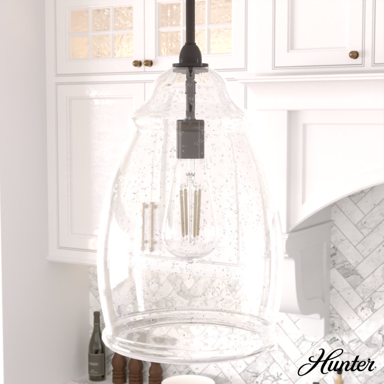 Medium Noble Bronze Pendant with Seeded Glass Shade