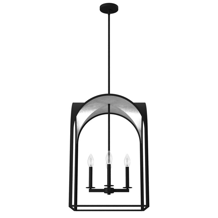 Dukestown 18.5" Black Iron & Silver Leaf LED Lantern Pendant