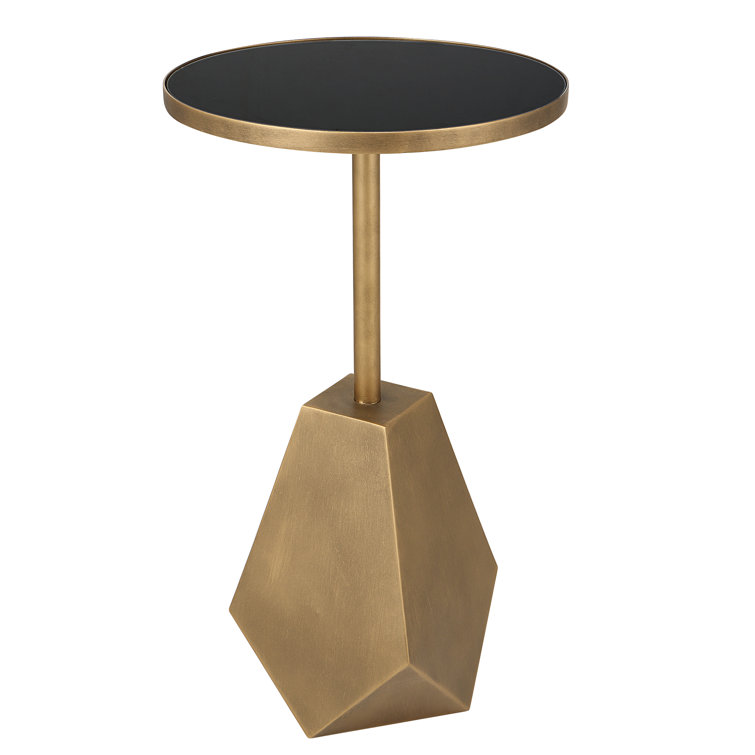 Round Black Glass and Gold Metal Geometric Accent Table
