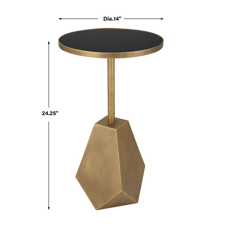 Round Black Glass and Gold Metal Geometric Accent Table