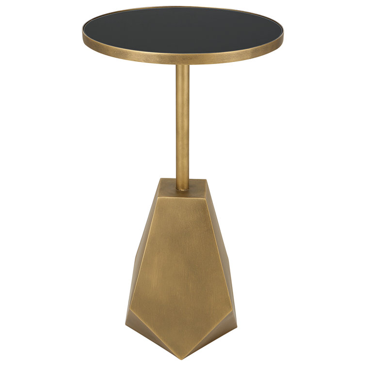 Round Black Glass and Gold Metal Geometric Accent Table