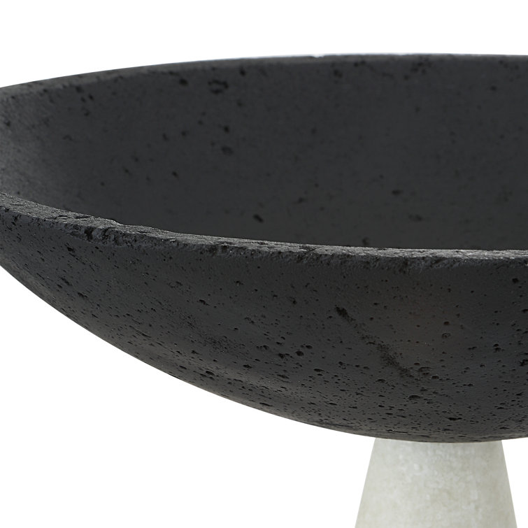 Modern Black and White Stoneware Decorative Bowl Set with Stand
