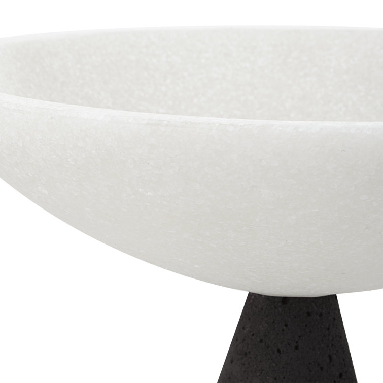 Modern Black and White Stoneware Decorative Bowl Set with Stand