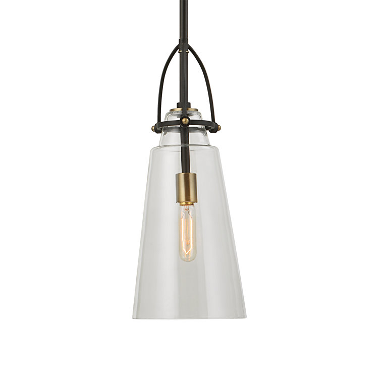 Black and Clear Glass Single Pendant Light with Adjustable Rod