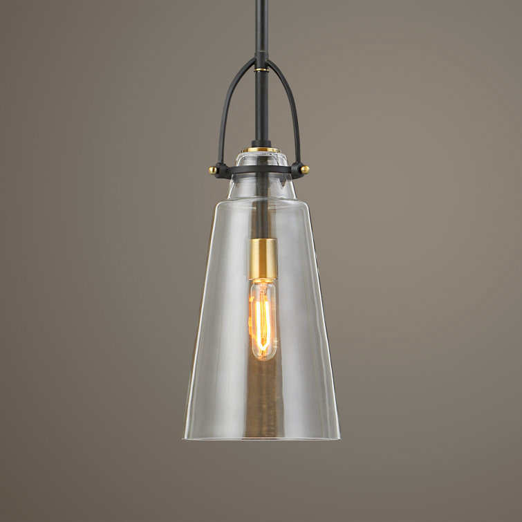 Black and Clear Glass Single Pendant Light with Adjustable Rod