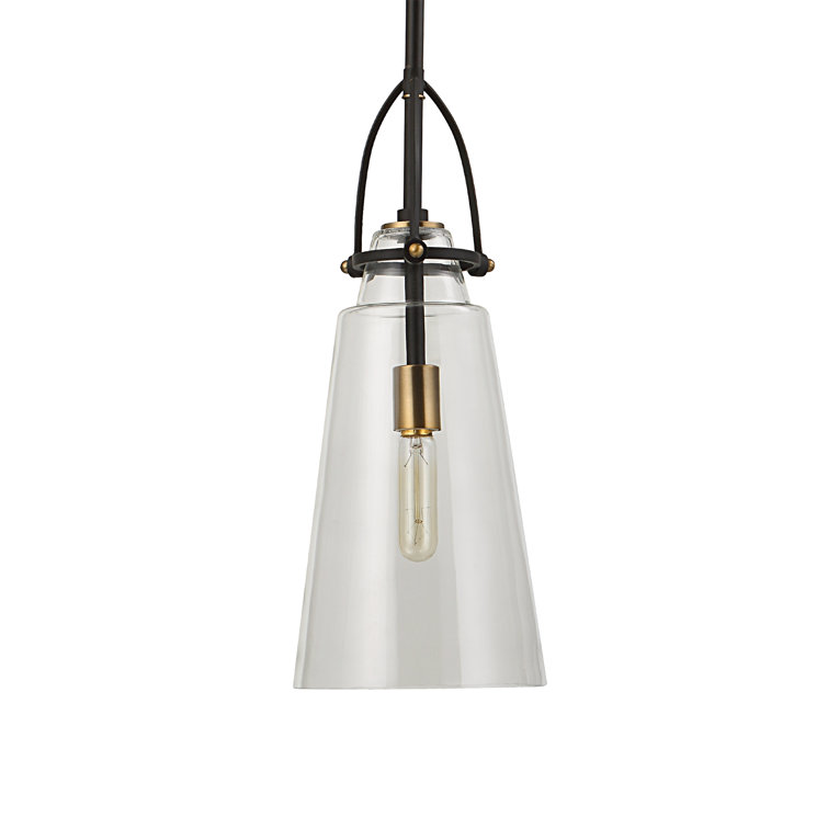 Black and Clear Glass Single Pendant Light with Adjustable Rod